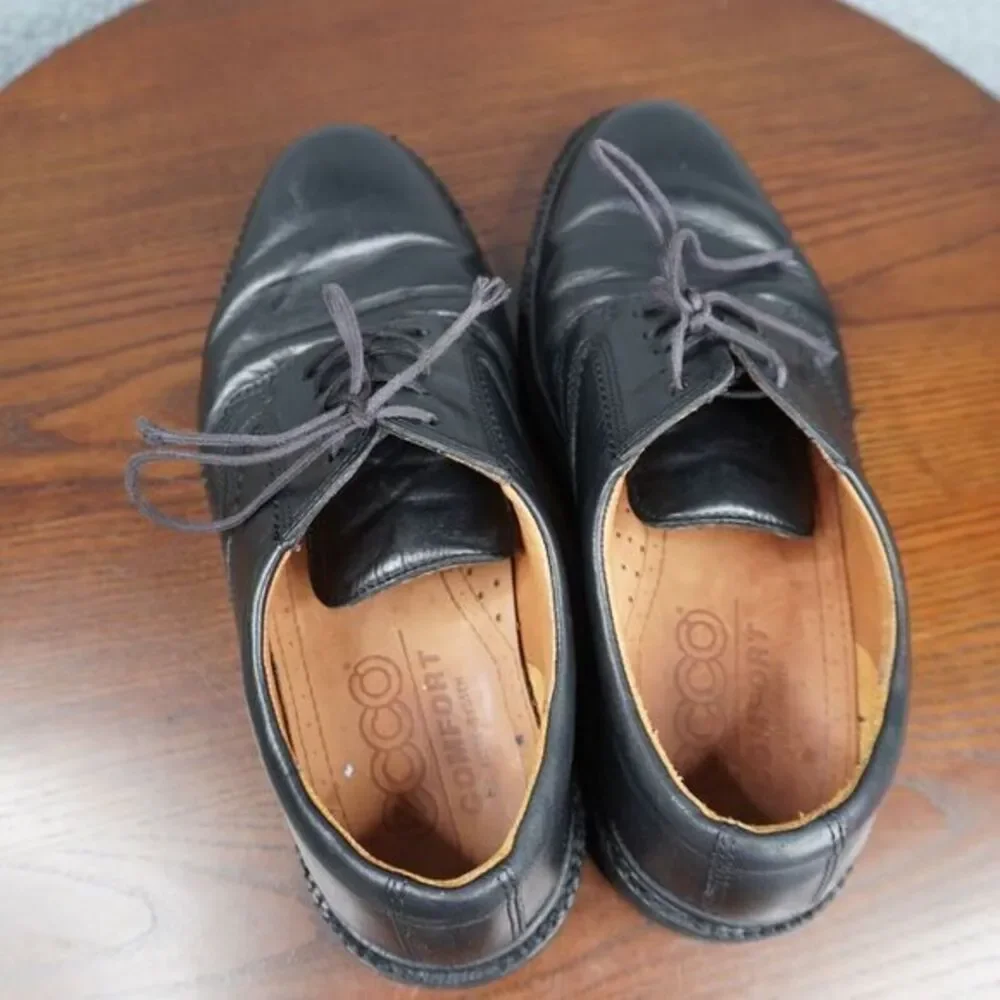 Ecco Shoes Mens Size 41 H / 7 - 7.5 Black Leather Comfort Lace Up Casual Oxford